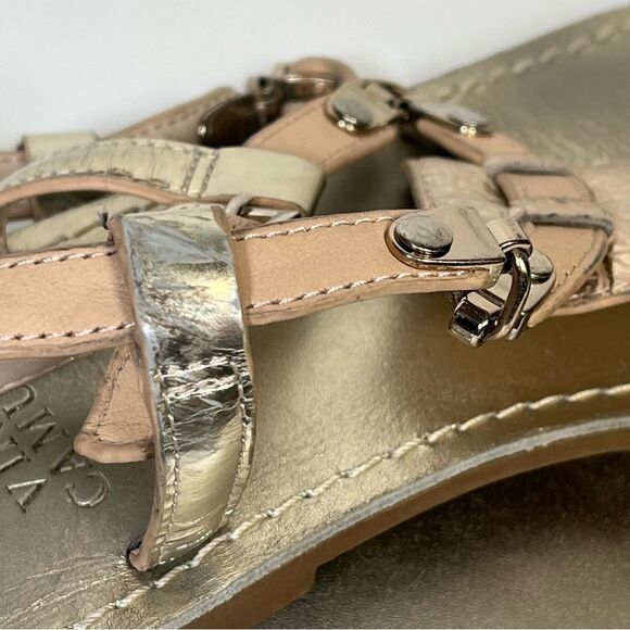 Vince Camuto Nude & Metallic Silver Leather T-Strap Sandals Size 9 - Picture 15 of 15